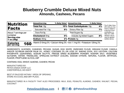 Blueberry Crumble Mixed Nuts - Nutritional Facts - Pete's Snack Shop